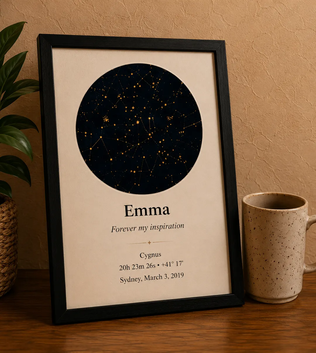 A framed star map named for Eunice