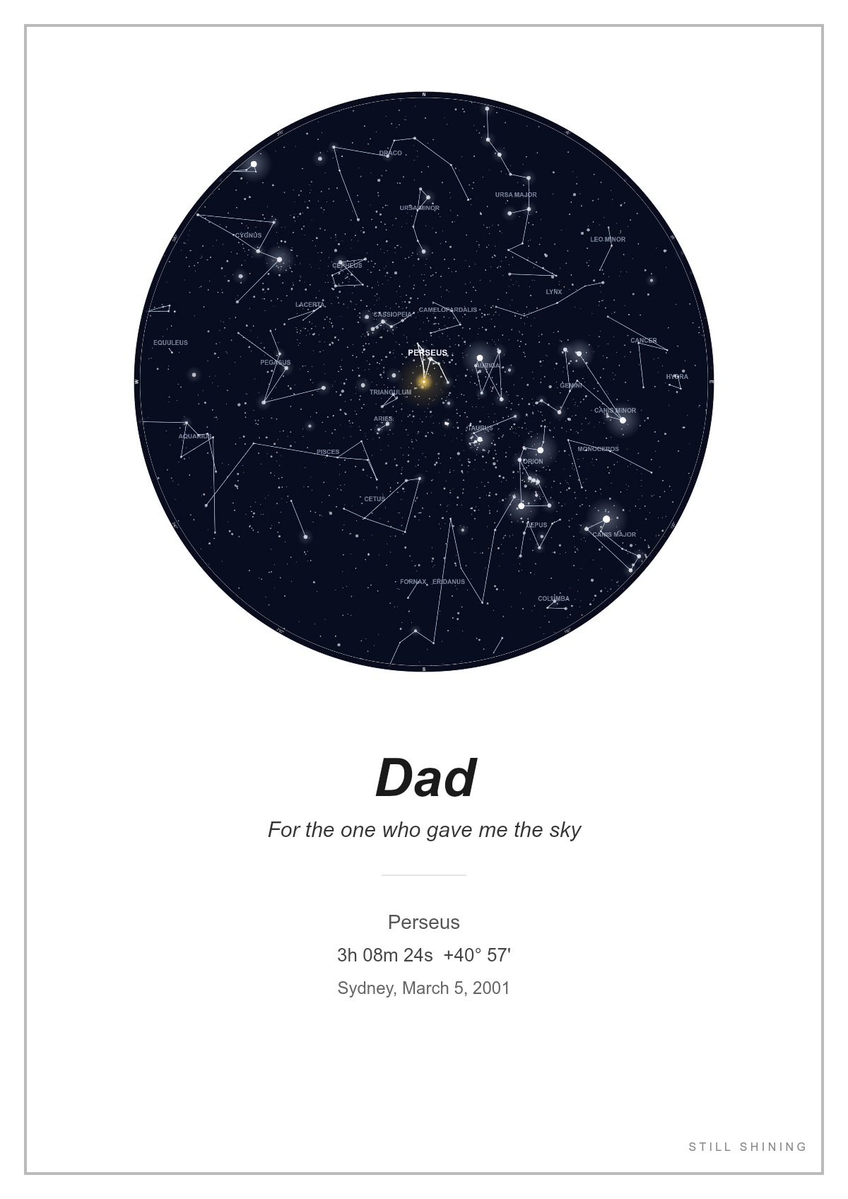 Still Shining certificate — Dad, Perseus