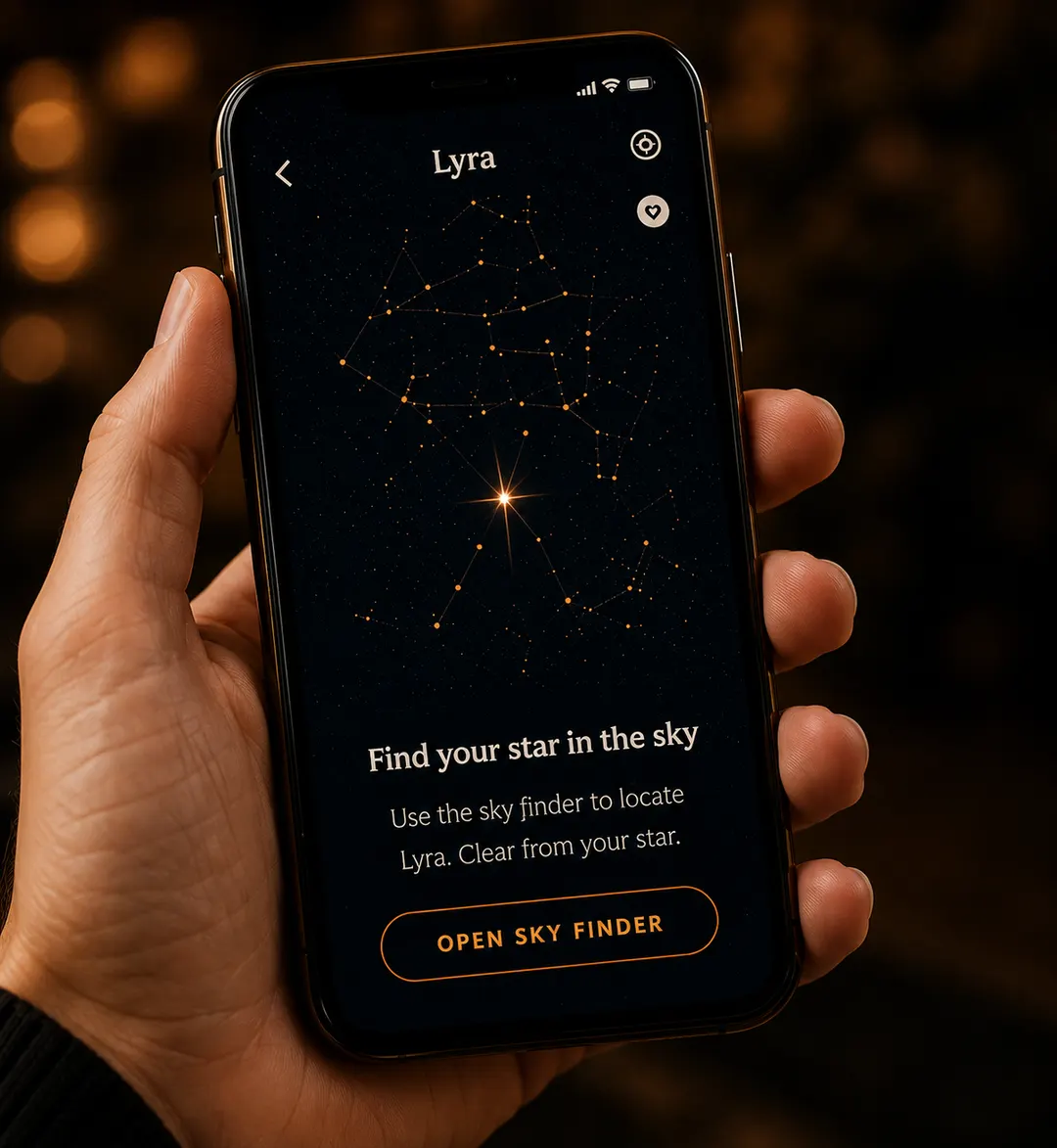 A star map glowing on a phone screen